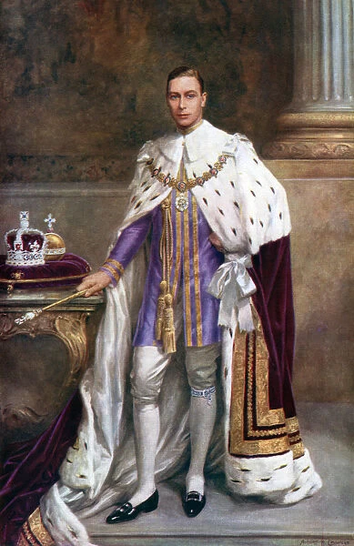 King George VI in coronation robes, 1937. Artist: Albert Henry Collings