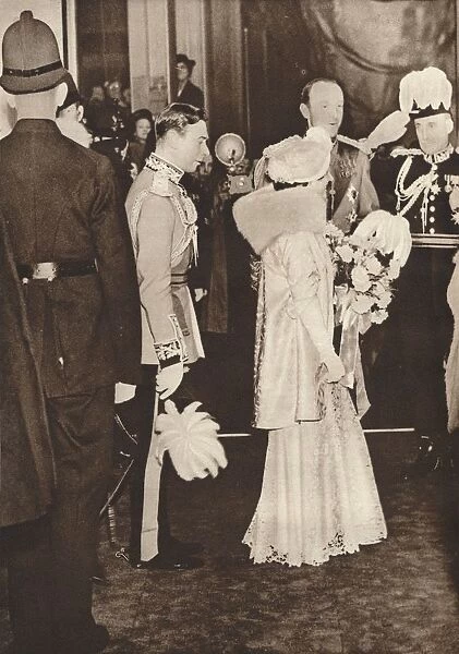 King George VI and Queen Elizabeth leaving a luncheon in honour of coronation, 1937