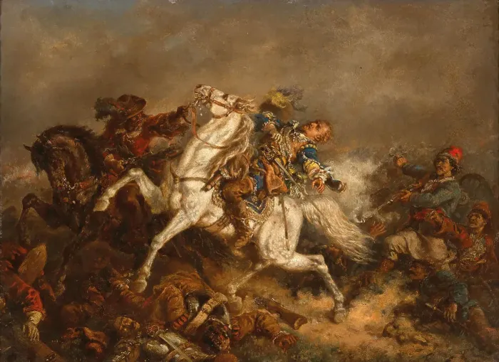 Framed Print : King Gustav II Adolf of Sweden (1594-1632) at the Battle of Lützen on 16 November 1632. Creator: Kaiser, Friedrich (1815-1889) Framed Print : King Gustav II Adolf of Sweden (1594-1632) at the Battle of Lützen on 16 November 1632. Creator: Kaiser, Friedrich (1815-1889)