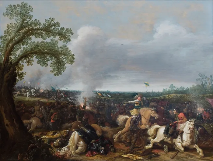 Framed Print : King Gustav II Adolf of Sweden (1594-1632) at the Battle of Lutzen on 16 November 1632, 1634. Creator: Asselijn, Jan (ca 1610-1652) Framed Print : King Gustav II Adolf of Sweden (1594-1632) at the Battle of Lutzen on 16 November 1632, 1634. Creator: Asselijn, Jan (ca 1610-1652)