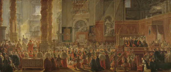 Framed Print : King Gustav III Attending Christmas Mass in 1783, in St Peter's, Rome. Creator: Louis Jean Desprez Framed Print : King Gustav III Attending Christmas Mass in 1783, in St Peter's, Rome. Creator: Louis Jean Desprez