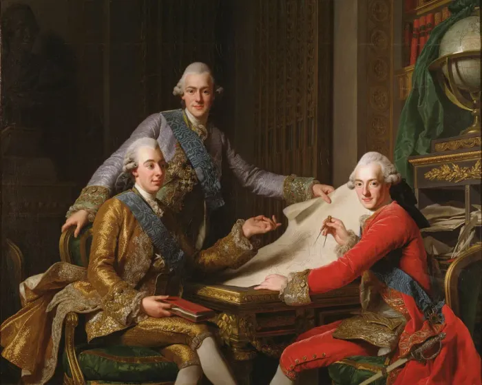 Framed Print : King Gustav III of Sweden and his Brothers, 1771. Artist: Roslin, Alexander (1718-1793) Framed Print : King Gustav III of Sweden and his Brothers, 1771. Artist: Roslin, Alexander (1718-1793)