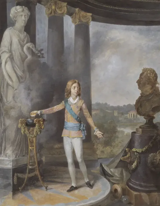 Framed Print : King Gustav IV Adolf of Sweden Sacrifices to Hygieia for his Father's Health, 1792. Creator: Nicolas Lavreince Framed Print : King Gustav IV Adolf of Sweden Sacrifices to Hygieia for his Father's Health, 1792. Creator: Nicolas Lavreince