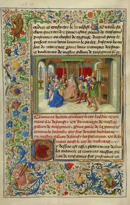 Framed Print : King Haldin Accusing the Sultan's Daughter Gracienne of Dishonorable Behavior, 1464. Creators: Lieven van Lathem, David Aubert Framed Print : King Haldin Accusing the Sultan's Daughter Gracienne of Dishonorable Behavior, 1464. Creators: Lieven van Lathem, David Aubert