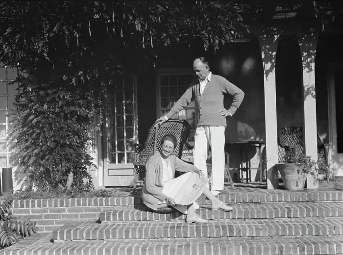 Framed Print : King, Hamilton, Mr. and Mrs. seated on the steps of their home, 1932 or 1933. Creator: Arnold Genthe Framed Print : King, Hamilton, Mr. and Mrs. seated on the steps of their home, 1932 or 1933. Creator: Arnold Genthe