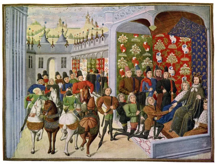 Framed Print : King Henry VI of France Receives the English Envoys, 15th Century. Artist: Master of the Harley Froissart Framed Print : King Henry VI of France Receives the English Envoys, 15th Century. Artist: Master of the Harley Froissart