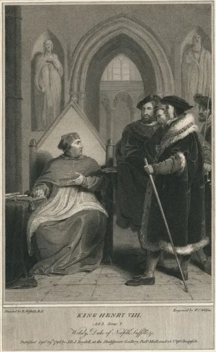 Framed Print : King Henry VIII. Act 3. Scene 2. Wolsey, Duke of Norfolk, Suffolk & c, 1796. Artist: WC Wilson Framed Print : King Henry VIII. Act 3. Scene 2. Wolsey, Duke of Norfolk, Suffolk & c, 1796. Artist: WC Wilson