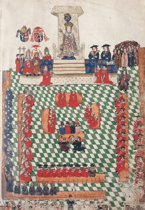 Framed Print : King Henry VIII at the opening of the Parliament of England at Bridewell Palace, 1523. Creator: Wriothesley, Sir Thomas (c. 1460-1534) Framed Print : King Henry VIII at the opening of the Parliament of England at Bridewell Palace, 1523. Creator: Wriothesley, Sir Thomas (c. 1460-1534)