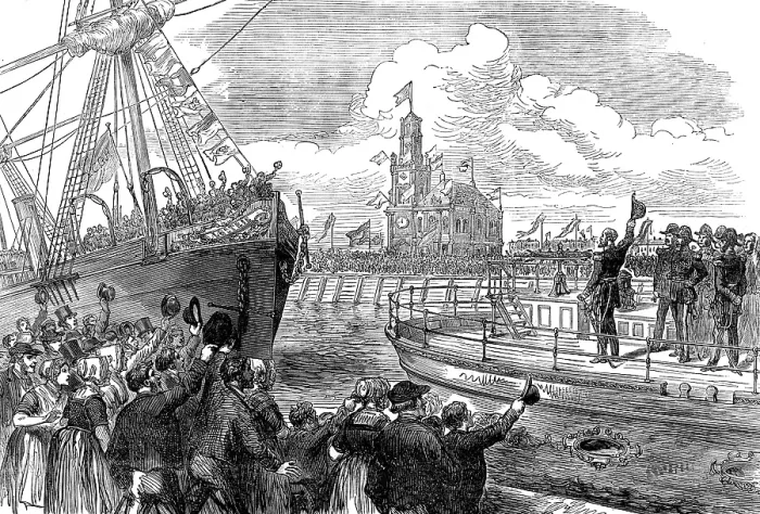 Framed Print : The King of Holland declaring the docks open, 1873. Creator: Unknown Framed Print : The King of Holland declaring the docks open, 1873. Creator: Unknown