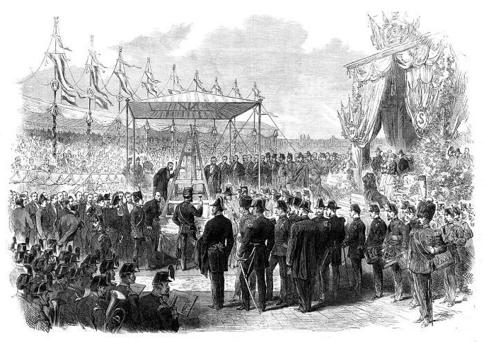 Framed Print : The King of Holland laying the foundation-stone of the Amsterdam ship-canal locks, 1870. Creator: Unknown Framed Print : The King of Holland laying the foundation-stone of the Amsterdam ship-canal locks, 1870. Creator: Unknown