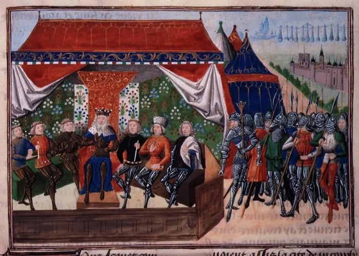 Framed Print : The King of Hungary holding council in his tent on a battlefield, c1470-c1475. Creator: Unknown Framed Print : The King of Hungary holding council in his tent on a battlefield, c1470-c1475. Creator: Unknown