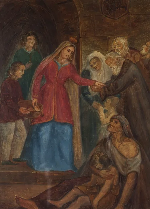 Framed Print : King Jadwiga Distributung Bread to the Poor, 1853. Creator: Maksymilian Cercha Framed Print : King Jadwiga Distributung Bread to the Poor, 1853. Creator: Maksymilian Cercha