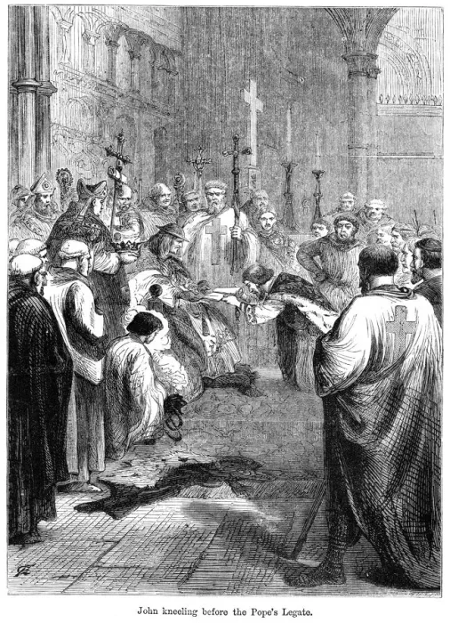 Framed Print : King John (1167-1216) kneeling before the Popes legate, 1213 Framed Print : King John (1167-1216) kneeling before the Popes legate, 1213