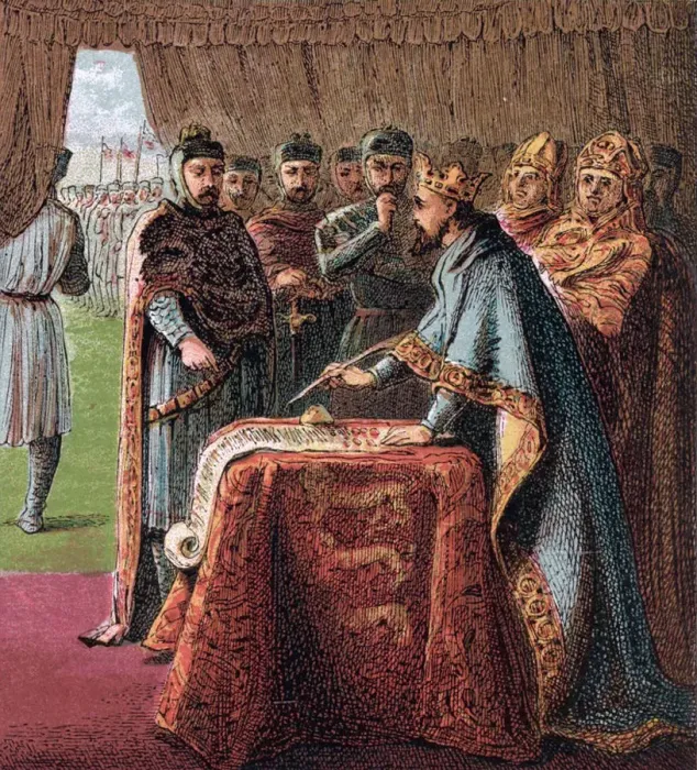 Framed Print : King John of England signs the Magna Carta (From: Pictures of English History), 1868. Artist: Kronheim, Joseph Martin (1810-1896) Framed Print : King John of England signs the Magna Carta (From: Pictures of English History), 1868. Artist: Kronheim, Joseph Martin (1810-1896)
