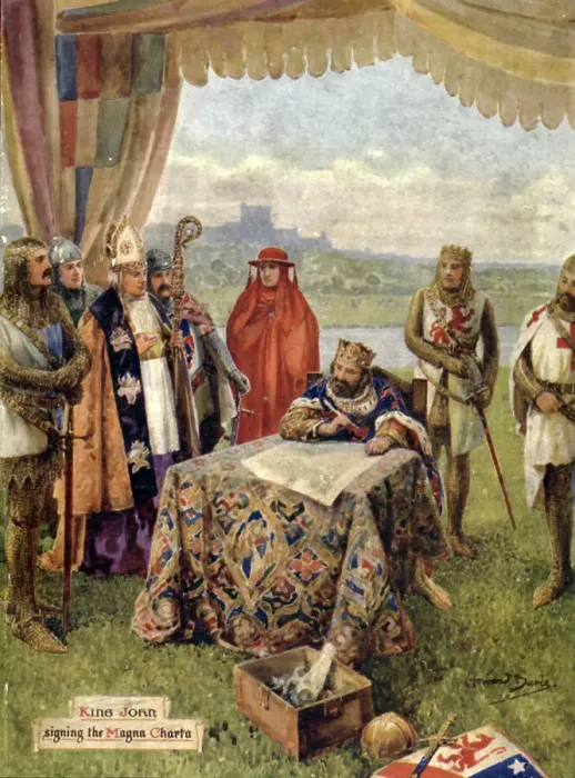 Framed Print : King John signing the Magna Charta, 1925. Creator: Howard Davie Framed Print : King John signing the Magna Charta, 1925. Creator: Howard Davie