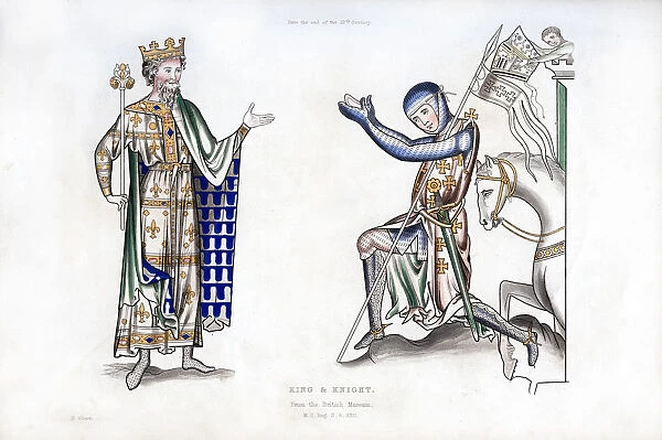 King and knight, late 12th century, (1843). Artist: Henry Shaw