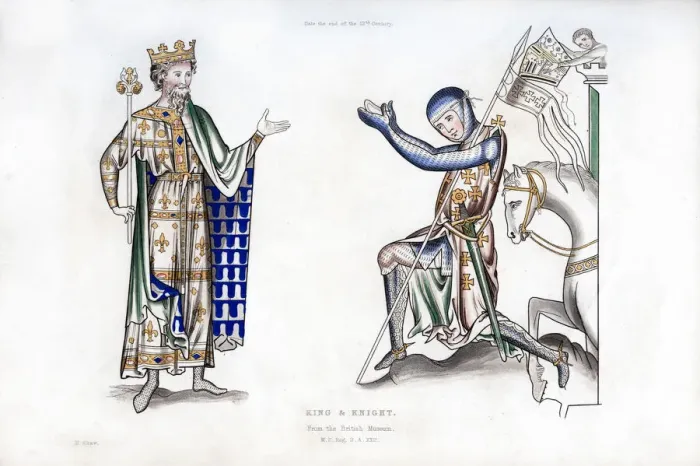 Framed Print : King and knight, late 12th century, (1843). Artist: Henry Shaw Framed Print : King and knight, late 12th century, (1843). Artist: Henry Shaw