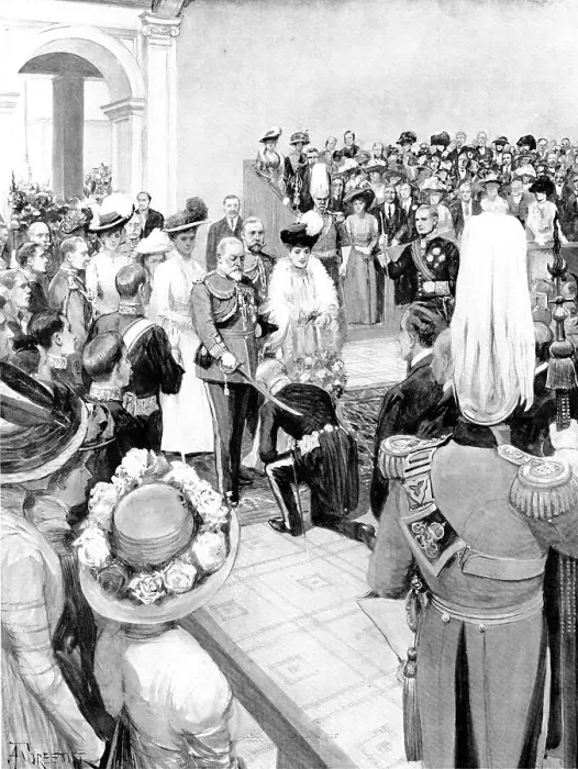 Framed Print : The King knighting Mr. Cecil H. Smith, Director of the Victoria and Albert Museum, 1909. Creator: Amedee Forestier Framed Print : The King knighting Mr. Cecil H. Smith, Director of the Victoria and Albert Museum, 1909. Creator: Amedee Forestier