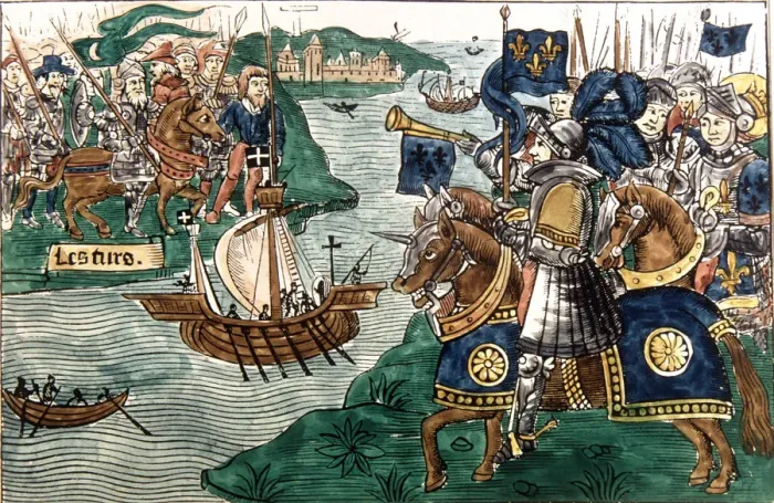 Framed Print : King Louis IX in the Crusades attacking the Moors in Carthage (1270), drawing Framed Print : King Louis IX in the Crusades attacking the Moors in Carthage (1270), drawing