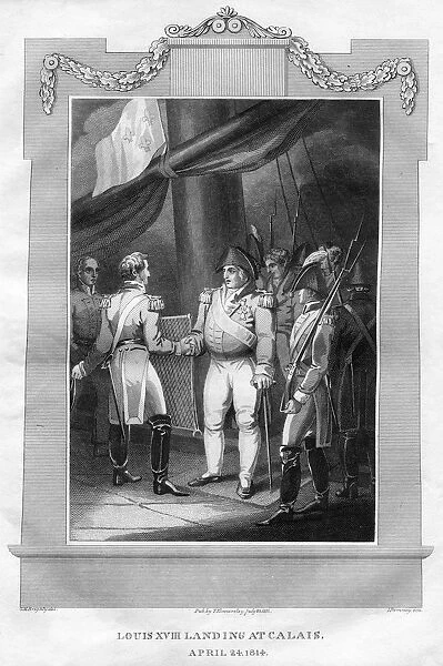 King Louis XVIII of France (1755-1824) landing at Calais, 24th April 1814 (1816). Artist: I Romney