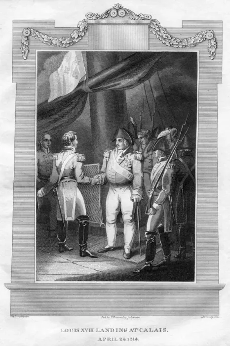 Framed Print : King Louis XVIII of France (1755-1824) landing at Calais, 24th April 1814 (1816). Artist: I Romney Framed Print : King Louis XVIII of France (1755-1824) landing at Calais, 24th April 1814 (1816). Artist: I Romney