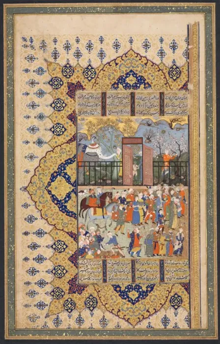 Framed Print : King Luhrasp Ascends the Throne: A Processon Arrives at Court (Recto)... c. 1560s-80s Framed Print : King Luhrasp Ascends the Throne: A Processon Arrives at Court (Recto)... c. 1560s-80s