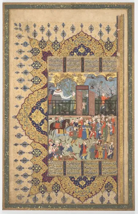 Framed Print : King Luhrasp Ascends the Throne: A Processon Arrives at Court (Recto)... c. 1560s-80s Framed Print : King Luhrasp Ascends the Throne: A Processon Arrives at Court (Recto)... c. 1560s-80s