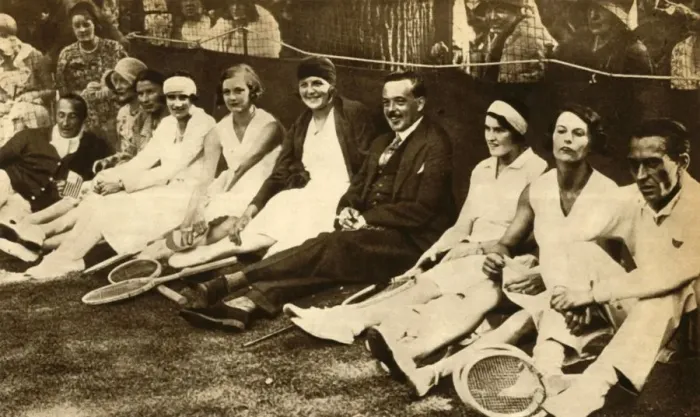 Framed Print : Former king Manuel II of Portugal with tennis players, Britain, 1930, (1933). Creator: Unknown Framed Print : Former king Manuel II of Portugal with tennis players, Britain, 1930, (1933). Creator: Unknown
