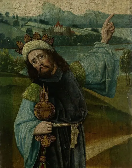 Framed Print : King Melchior, one of the Three Magi, Pointing at the Star, fragment from An Adoration of the Magi, Creator: Anon Framed Print : King Melchior, one of the Three Magi, Pointing at the Star, fragment from An Adoration of the Magi, Creator: Anon