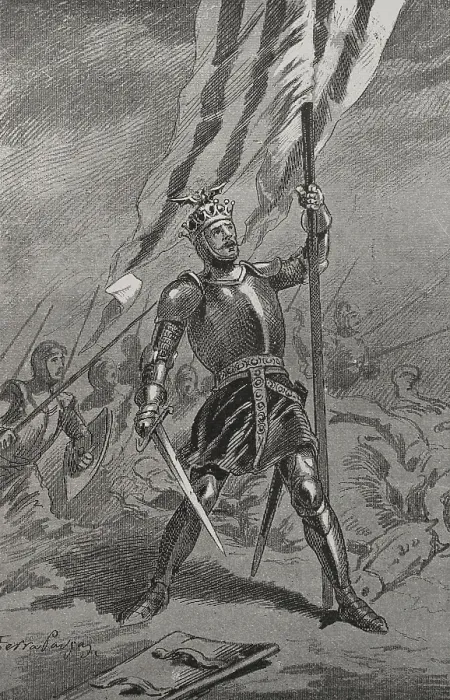 Framed Print : King Peter IV of Aragon, (1319-1387) at the Battle of Mislata (9 December 1348), 1890. Creator: Joan Serra y Pausas Framed Print : King Peter IV of Aragon, (1319-1387) at the Battle of Mislata (9 December 1348), 1890. Creator: Joan Serra y Pausas