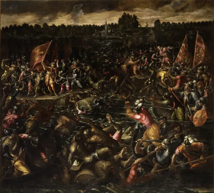 Framed Print : King Pippin's Army Trying to Reach Venice, End of 16th cen. Creator: Vicentino, Andrea (c. 1542-1617) Framed Print : King Pippin's Army Trying to Reach Venice, End of 16th cen. Creator: Vicentino, Andrea (c. 1542-1617)