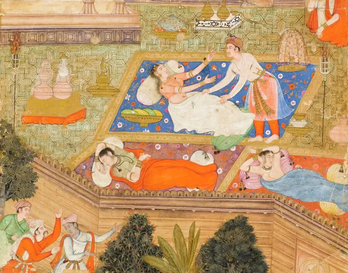 Framed Print : King Putraka in the Palace of the Beautiful Patali, From a Kathasaritsagara (image 1 of 2), c1590. Creator: Unknown Framed Print : King Putraka in the Palace of the Beautiful Patali, From a Kathasaritsagara (image 1 of 2), c1590. Creator: Unknown
