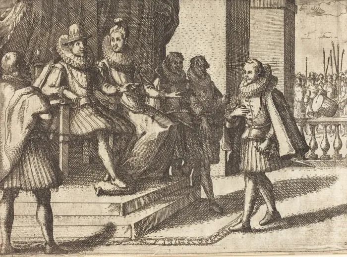 Framed Print : King and Queen in Consultation about the Turks [recto], 1612. Creator: Jacques Callot