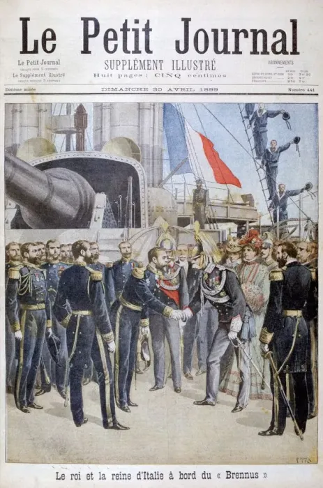 Framed Print : The king the queen of Italy on board the French battleship Brennus, 1899. Artist: Henri Meyer Framed Print : The king the queen of Italy on board the French battleship Brennus, 1899. Artist: Henri Meyer