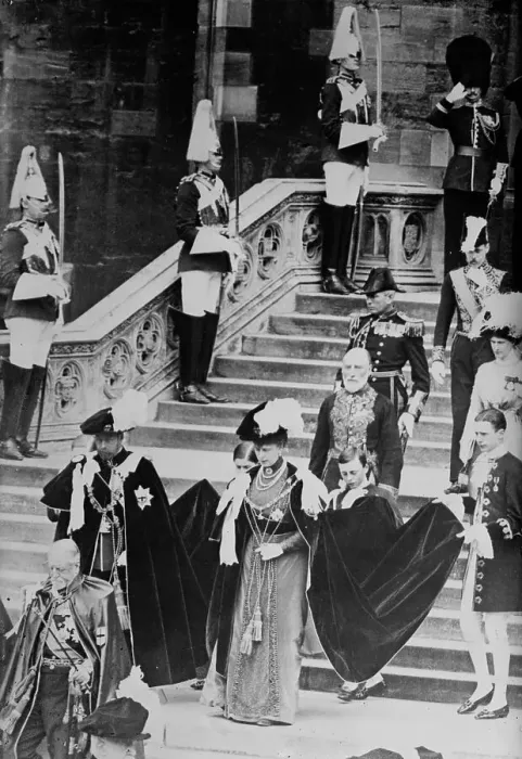 Framed Print : King and Queen leaving St. George's Chapel, 1911. Creator: Bain News Service Framed Print : King and Queen leaving St. George's Chapel, 1911. Creator: Bain News Service