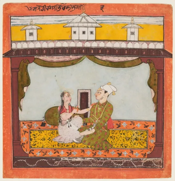 Framed Print : King and Queen in Zenana: Sandehi Ragini, Wife of Bhairava... c1690-95. Creator: Unknown Framed Print : King and Queen in Zenana: Sandehi Ragini, Wife of Bhairava... c1690-95. Creator: Unknown