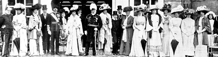 Framed Print : The King and Queen...Lord and Lady Derby...royal house-party at Knowsley Hall, 1909. Creator: Lafayette Framed Print : The King and Queen...Lord and Lady Derby...royal house-party at Knowsley Hall, 1909. Creator: Lafayette