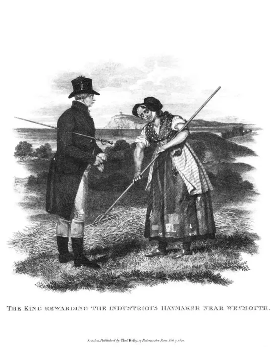 Framed Print : The king rewarding the industrious haymaker near Weymouth, 1820. Artist: Thomas Kelly-Kenny Framed Print : The king rewarding the industrious haymaker near Weymouth, 1820. Artist: Thomas Kelly-Kenny