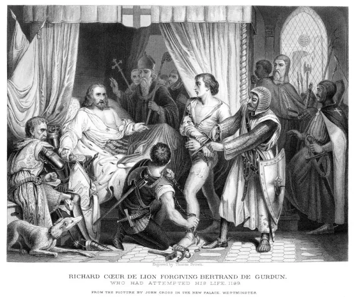 Framed Print : King Richard I (1157-1199), forgiving Bertrannd De Gurdun, late 19th century. Artist: Thomas Brown Framed Print : King Richard I (1157-1199), forgiving Bertrannd De Gurdun, late 19th century. Artist: Thomas Brown