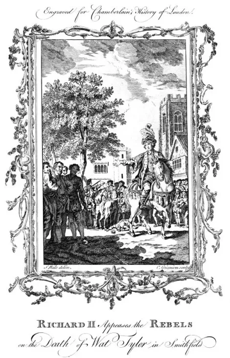 Framed Print : King Richard II appeases the rebels on the death of Wat Tyler, Smithfield, 19th century. Artist: Charles Grignion Framed Print : King Richard II appeases the rebels on the death of Wat Tyler, Smithfield, 19th century. Artist: Charles Grignion