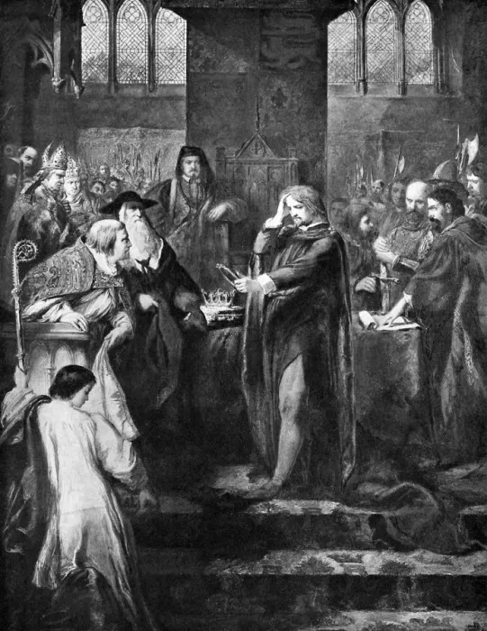 Framed Print : King Richard II resigning the crown to his cousin Bolingbroke, 1399, (c1920) Framed Print : King Richard II resigning the crown to his cousin Bolingbroke, 1399, (c1920)