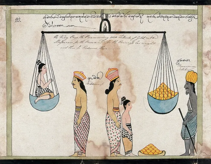 Framed Print : King Sanjaya redeems the children of Vessantara, paying to the brahmin the weight of the... 1815. Creator: Unknown Framed Print : King Sanjaya redeems the children of Vessantara, paying to the brahmin the weight of the... 1815. Creator: Unknown