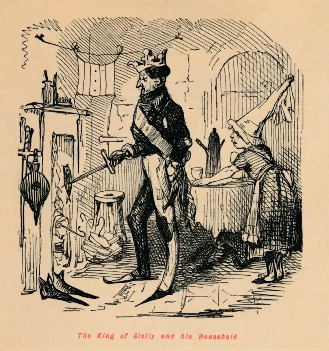 Framed Print : The King of Sicily and his Household. Artist: John Leech Framed Print : The King of Sicily and his Household. Artist: John Leech
