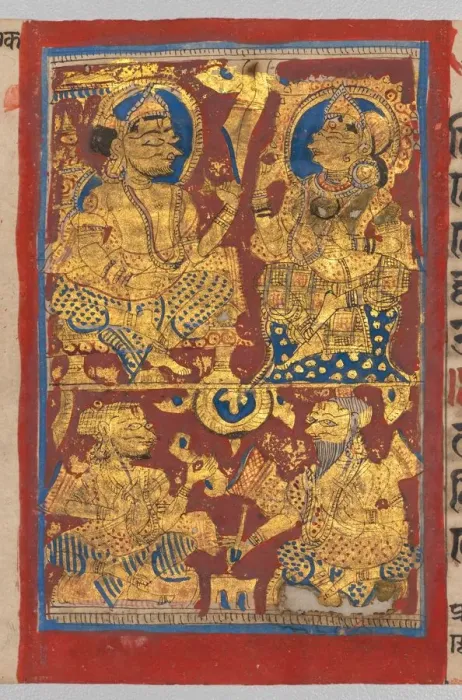 Framed Print : King Siddhartha and Queen Trishala with the Dream Diviners, from a Kalpa-sutra, c Framed Print : King Siddhartha and Queen Trishala with the Dream Diviners, from a Kalpa-sutra, c