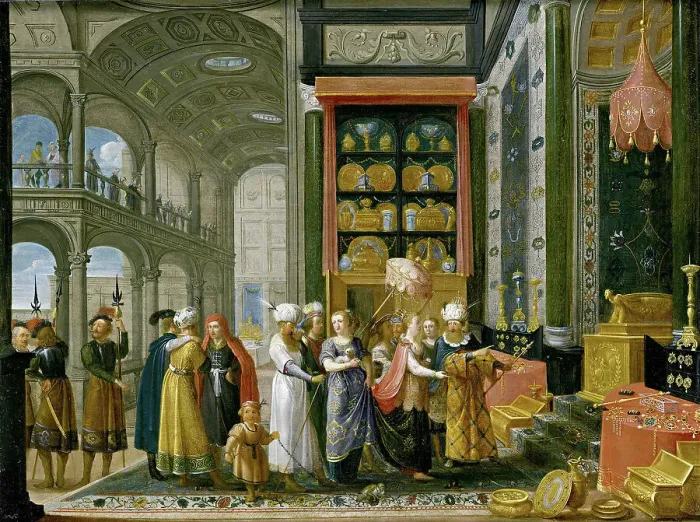 Framed Print : King Solomon and Queen of Sheba, Mid of 17th cen. Creator: Stalbemt, Adriaen, van (1580-1662) Framed Print : King Solomon and Queen of Sheba, Mid of 17th cen. Creator: Stalbemt, Adriaen, van (1580-1662)