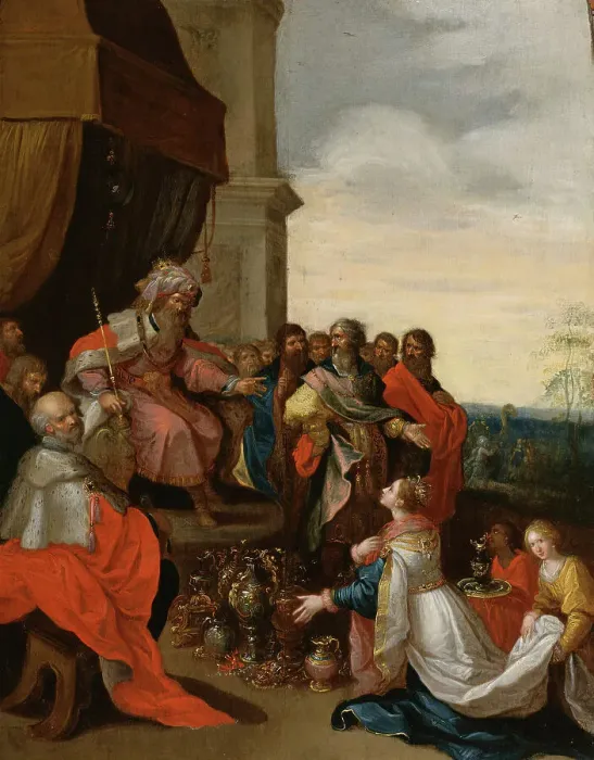 Framed Print : King Solomon Receiving the Queen of Sheba, 1620-1629. Creator: Frans Francken II Framed Print : King Solomon Receiving the Queen of Sheba, 1620-1629. Creator: Frans Francken II