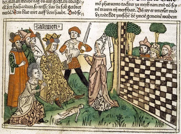 Framed Print : King Solomons judgment, scene in the Bible of Nuremberg written in German, 1483 Framed Print : King Solomons judgment, scene in the Bible of Nuremberg written in German, 1483