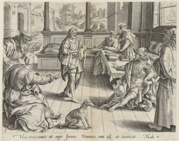 Framed Print : The King Summoning the Servant, from The Parable of the Unmerciful Servant, bound in Thesa... 1585. Creator: Anon Framed Print : The King Summoning the Servant, from The Parable of the Unmerciful Servant, bound in Thesa... 1585. Creator: Anon
