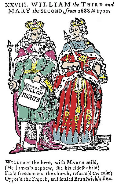 King William III of England, holding the Bill of Rights in his hand, and Queen Mary II, Mid 18th cen Creator: Anonymous
