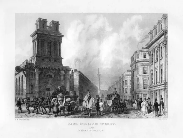 Framed Print : King William Street and St Mary Woolnoth, London, 19th century. Artist: J Woods Framed Print : King William Street and St Mary Woolnoth, London, 19th century. Artist: J Woods